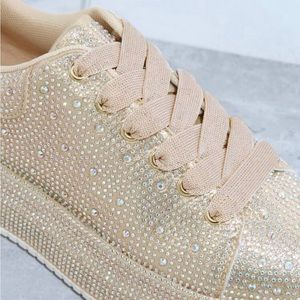 Platform gold champagne rhinestone sneakers